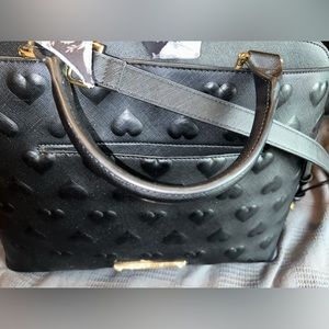 Betsey Johnson Black Embossed Hearts Large Tote Bag